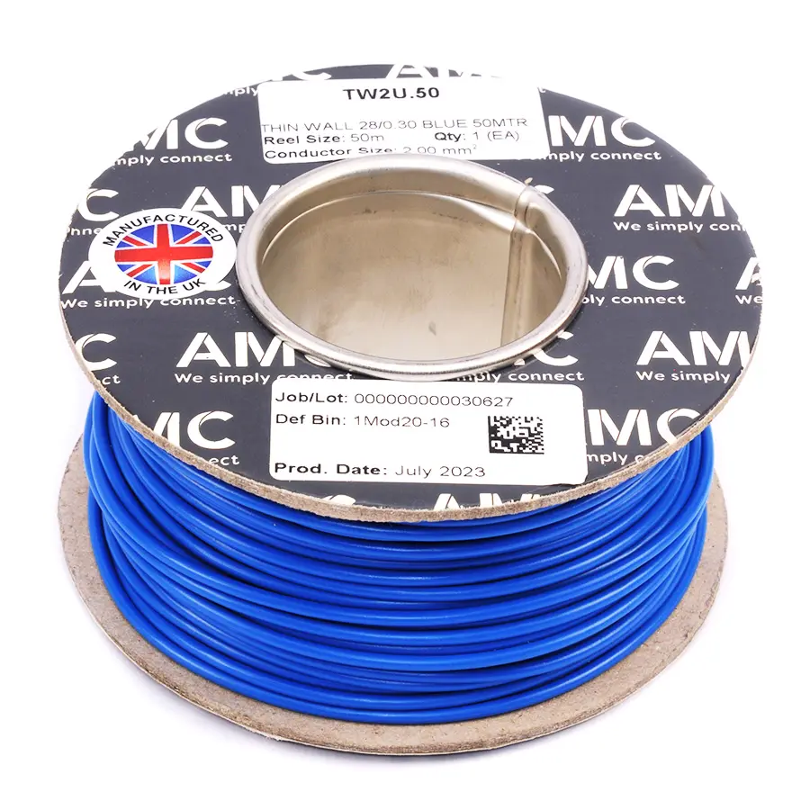 Wire Reel 14 Gauge (28/0.30mm) Single Core 17 AMP 50m(164ft) Blue, RC0117U | TW2U.50 AMC Wire Reel 14 Gauge (28/0.30mm) Single Core 17 AMP 50m(164ft) Blue, RC0117U | TW2U.50 AMC