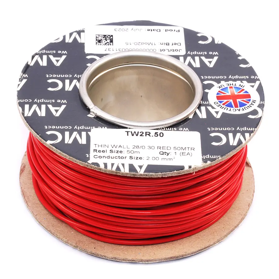 Wire Reel 14 Gauge (28/0.30mm) Single Core 17 AMP 50m(164ft) Red, RC0117R | TW2R.50 AMC Wire Reel 14 Gauge (28/0.30mm) Single Core 17 AMP 50m(164ft) Red, RC0117R | TW2R.50 AMC