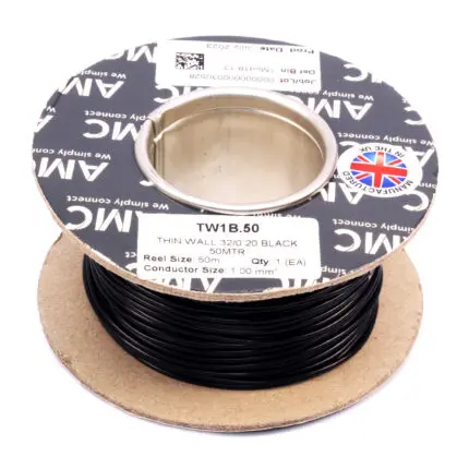 Wire Reel 18 Gauge (32/0.20mm) Single Core 8 AMP 50m(164ft) Black, RC0108B | TW1B.50 AMC