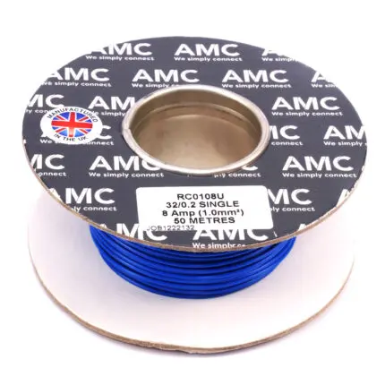 Wire Reel 18 Gauge (32/0.20mm) Single Core 8 AMP 50m(164ft) Blue, RC0108U | TW1U.50 AMC