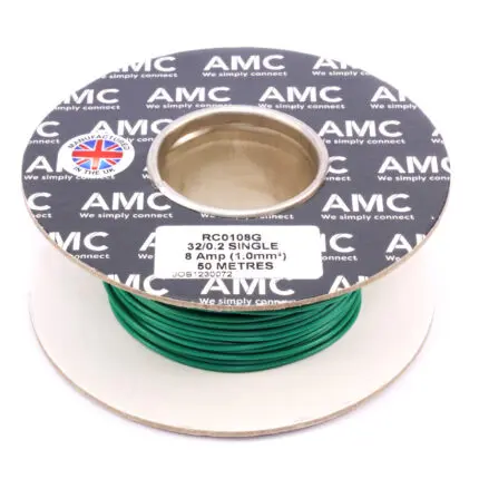 Wire Reel 18 Gauge (32/0.20mm) Single Core 8 AMP 50m(164ft)  Green, RC0108G |TW1G.50 AMC