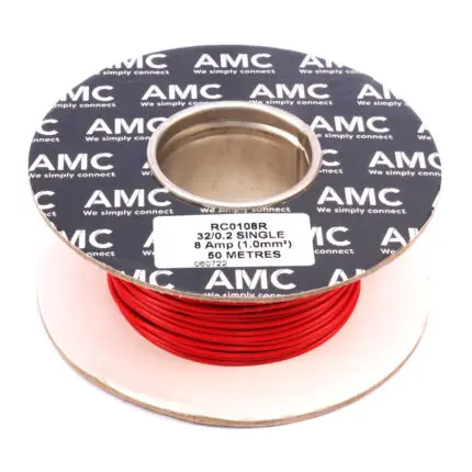 Wire Reel 18 Gauge (32/0.20mm) Single Core 8 AMP 50m(164ft)  Red, RC0108R | TW1R.50 AMC