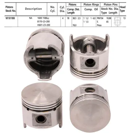 Pistons Mazda B1600 NA Eng., 78mm SET OF 4, M181BB Toto -+.030"/0.75mm