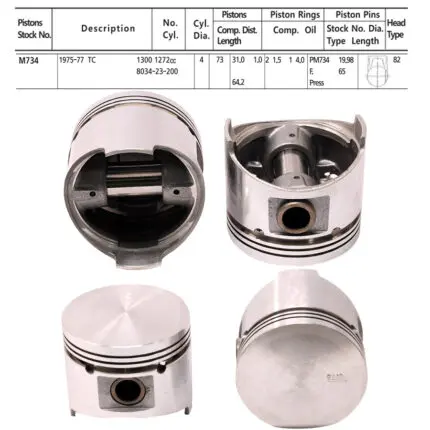 Pistons Madza 323 RWD, TC Eng., 73mm SET OF 4, M-734 Toto -+.040"/1.00mm