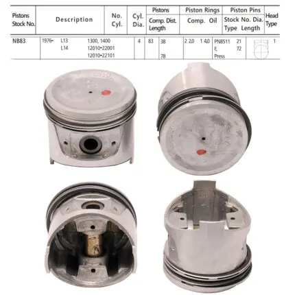Pistons and Rings Nissan L13, L14 Eng, 83mm SET OF 4, 12010-22001 - STD