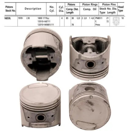 Pistons Nissan 180B, L18 910 Bluebird, 85mm SET OF 4, N859L Toto -+.060"/1.50mm