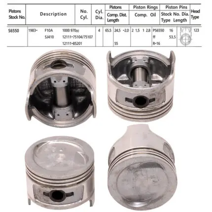 Pistons Suzuki Jimny SJ410, F10A Eng., 65.5mm SET OF 4, 12111-75107 Toto -+.020"/0.50mm