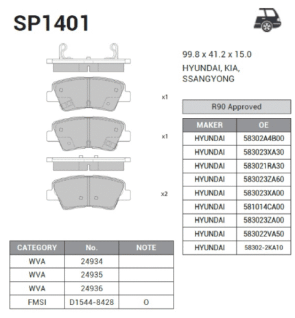 Disc Pads Hyundai Accent Blue, Elantra Kia Rio, Cerato (2014), Tuscon, Sportage Sangsin (Rear)