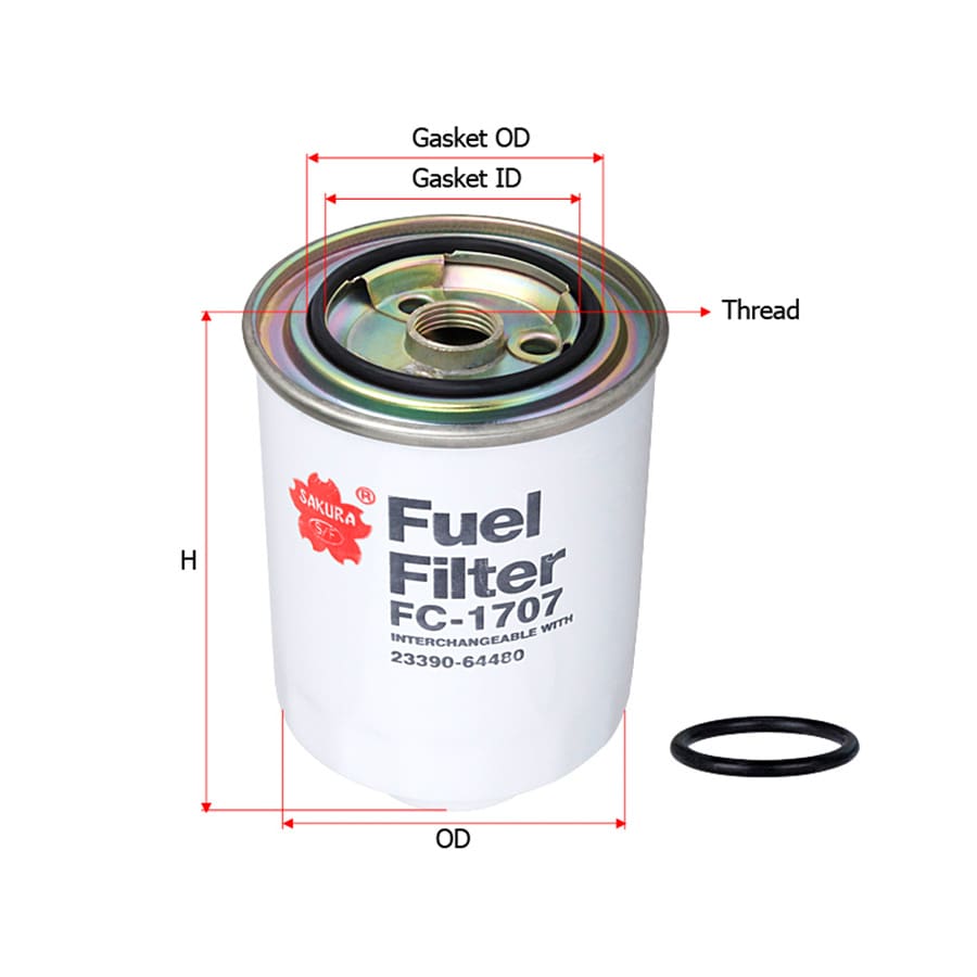 Fuel Filter Mazda B2500 UN WL Ford Ranger Everest WL Toyota Hilux 1C 2C 2L 3L 5L Hiace 1HZ Dyna Land Cruiser HDJ100 HZJ100 HZJ105 HZJ80 Hino S05C SO5D J05C 1HZ 15B 1HD 4B FC-1707 Sakura Fuel Filter FORD Ranger '07–'12, MAZDA B2200/2500, BT50 (WL), HINO BUS '07–ON, DUTRO '99–ON '99–'12 (WL), TOYOTA Dyna '99–ON, Hiace '89–'11, Hilux '85–'14, Prado 12#/15#/25# '02–ON FC-1707 Sakura