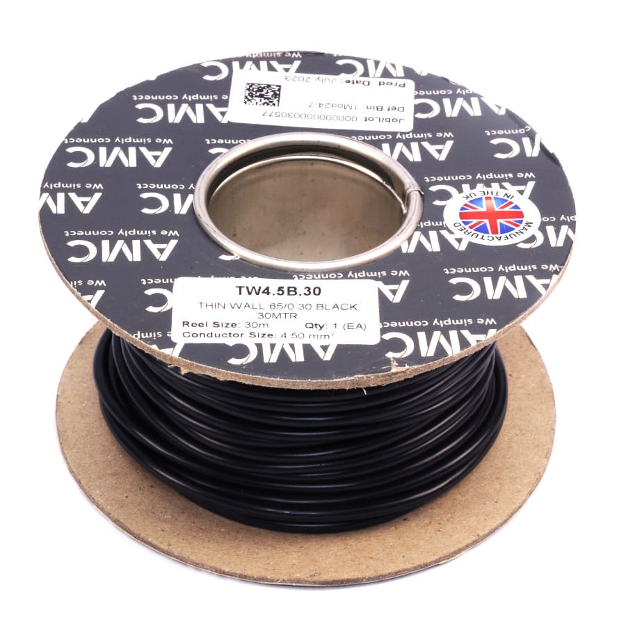 Wire Reel 10 Gauge (65/0.30mm) Single Core 35 AMP 30m(100ft) Black, RC0135B | TW4B.30 AMC Wire Reel 10 Gauge (65/0.30mm) Single Core 35 AMP 30m(100ft) Black, RC0135B | TW4B.30 AMC