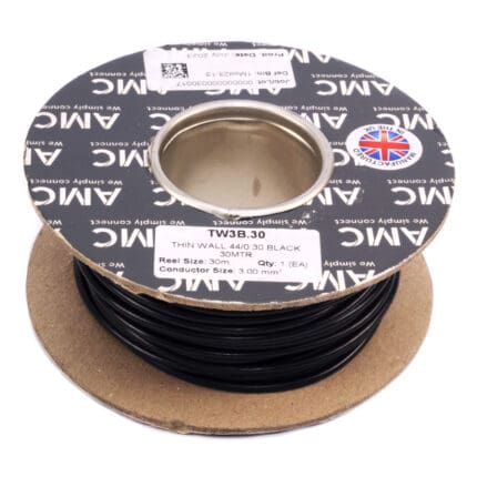 Wire Reel 12 Gauge (44/0.30mm) Single Core 28 AMP 30m(100ft) Black, RC0128B | TW3B.30 AMC