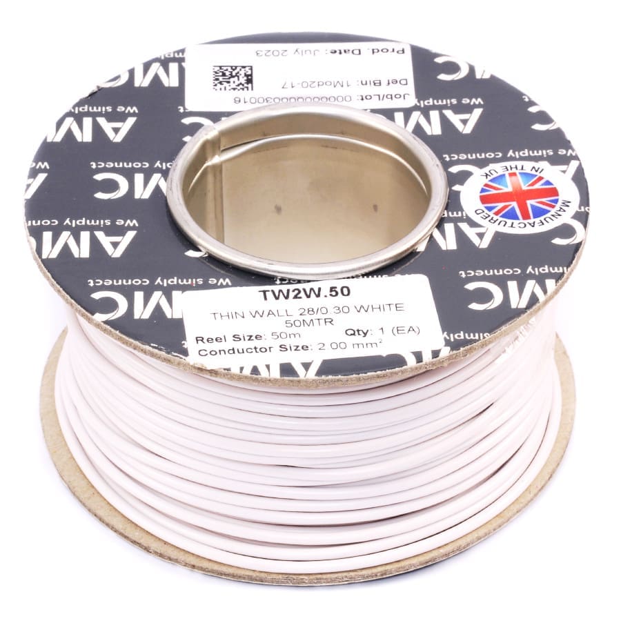 Wire Reel 14 Gauge (28/0.30mm) Single Core 17 AMP 50m(164ft) White, RC0117W | TW2W.50 AMC Wire Reel 14 Gauge (28/0.30mm) Single Core 17 AMP 50m(164ft) White, RC0117W | TW2W.50 AMC