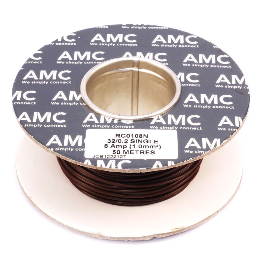 Wire Reel 18 Gauge (32/0.20mm) Single Core 8 AMP 50m(164ft) Brown, RC0108N | TW1N.50 AMC Wire Reel 18 Gauge (32/0.20mm) Single Core 8 AMP 50m(164ft) Brown, RC0108N | TW1N.50 AMC