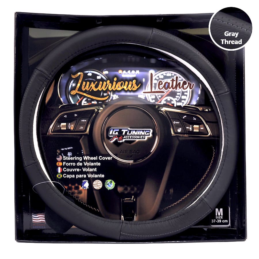 Steering Wheel Cover Leather Gray Thread IGT YC-11GR Steering Wheel Cover Leather Gray Thread IGT YC-11GR
