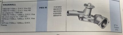 Water Pump Vauxhall Viva H.A. Eng AE