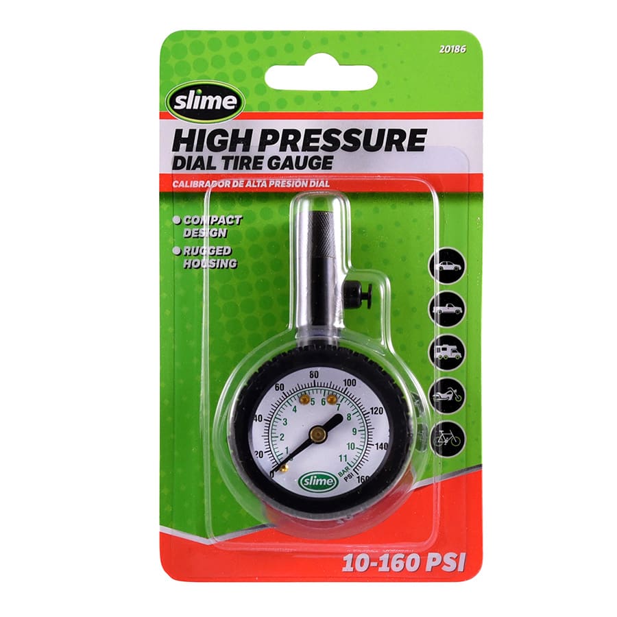 Tire Pressure Gauge Slime Dial Gauge w/ Bleeder Valve 10-160 PSI 20186 Tire Pressure Gauge Slime Dial Gauge w/ Bleeder Valve 10-160 PSI 20186