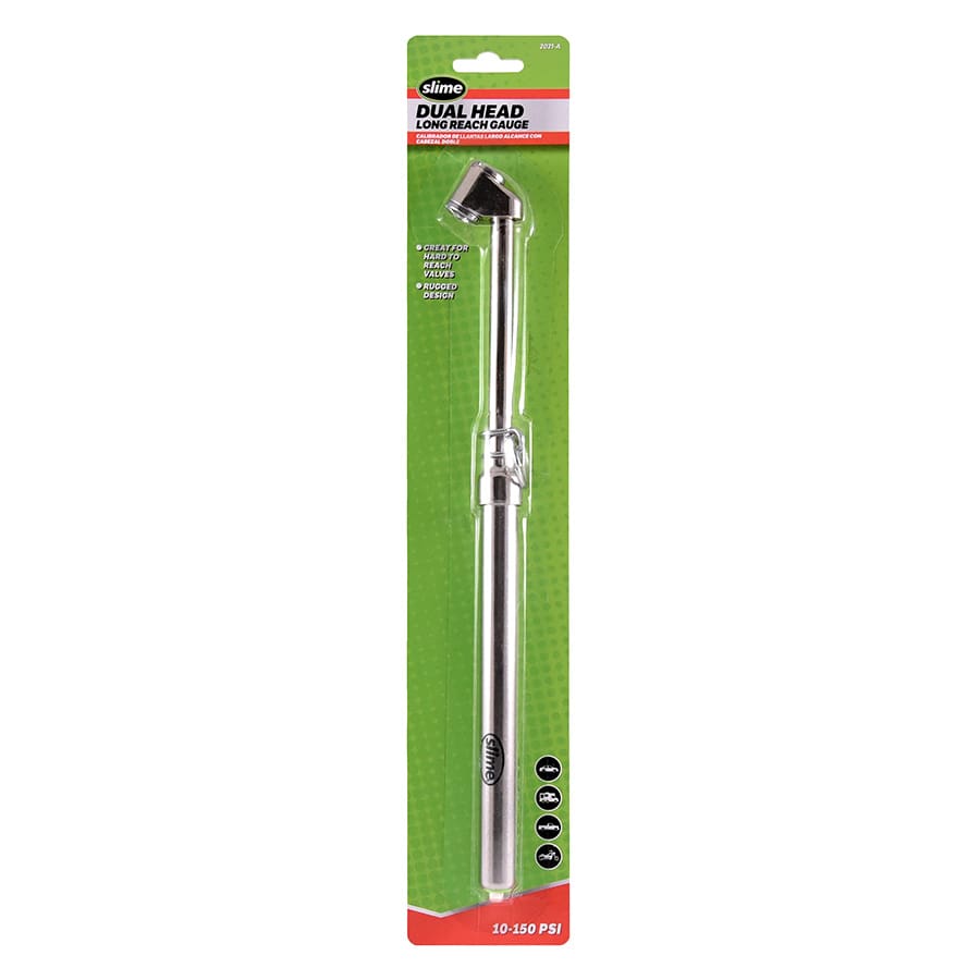 Tire Pressure Gauge Slime Dual Head Long Reach Truck & SUV Tire Gauge 10-150 PSI 2021-A Tire Pressure Gauge Slime Dual Head Long Reach Truck & SUV Tire Gauge 10-150 PSI 2021-A