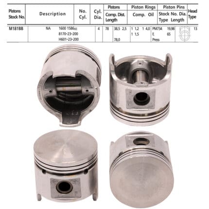 Pistons Mazda B1600 NA Eng., 78mm SET OF 4, M181BB Toto -+.020"/0.50mm