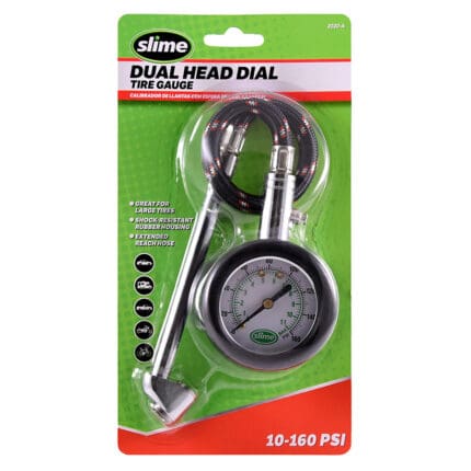 Tire Pressure Gauge Slime Dual Head Dial w/ Hose 10-160 PSI 2020-A