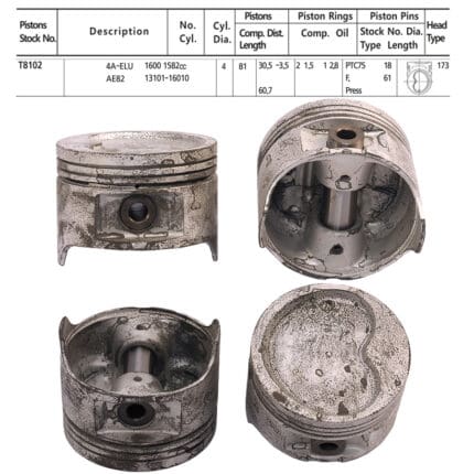 Pistons Toyota Charmant, 4A Eng., 81mm SET OF 4, 13101-16010 Toto -+.040"/1.00mm