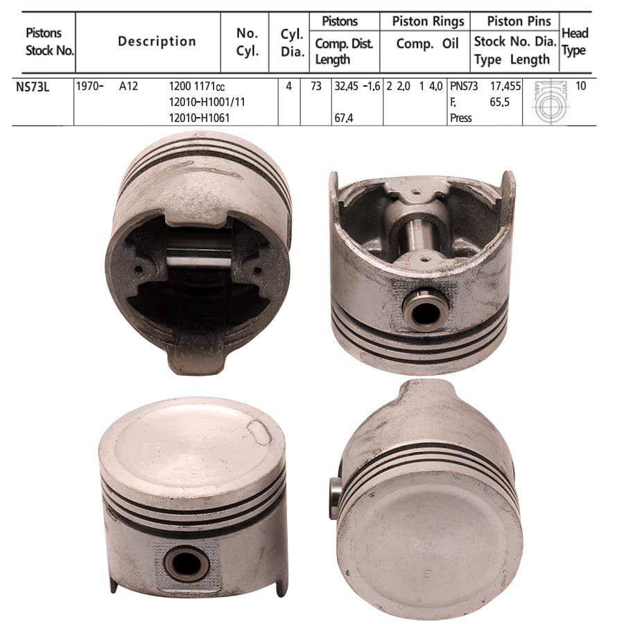Pistons Nissan B210, 310, 120Y, A12 Eng., 73mm SET OF 4, 12010-H1011 Toto -+.020"/0.50mm Pistons Nissan B210, 310, 120Y, A12 Eng., 73mm SET OF 4, 12010-H1011 Toto - STD