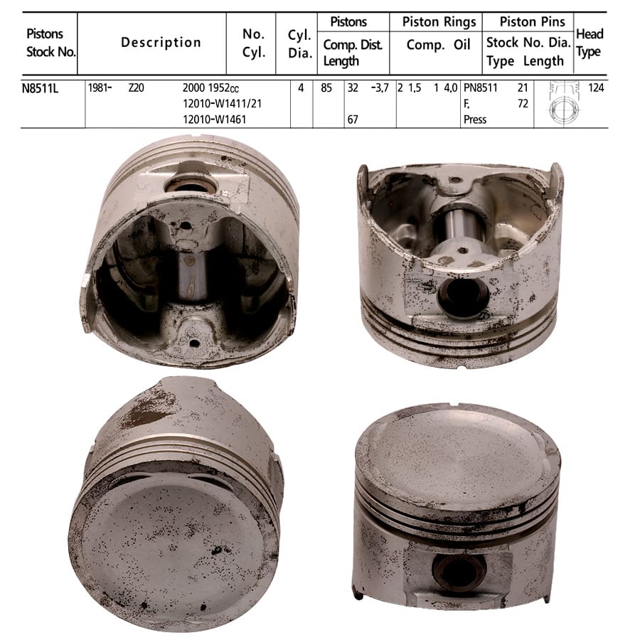 Pistons Datsun Z20, E23 Eng., 85mm SET OF 4, 12010-W1411 Toto - STD Pistons Datsun Z20, E23 Eng., 85mm SET OF 4, 12010-W1411 Toto -+.020"/0.50mm