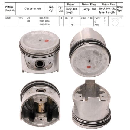 Pistons and Rings Nissan L13, L14 Eng, 83mm SET OF 4, 12010-22001 - STD