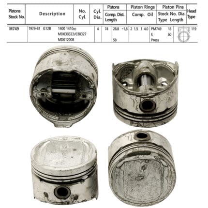 Pistons Mitsubishi Lancer RWD 1400 G11B, G12B, 74mm SET OF 4, MD030322 Toto -+.040"/1.00mm