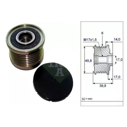 Pulley Alternator Nissan Dualis ’07–’14 NJ10, Juke ’10–’20 F15, Qashqai ’10–’14 J10 ,  XTrail ’10–’15 T31 ,MR16/20 Eng INA