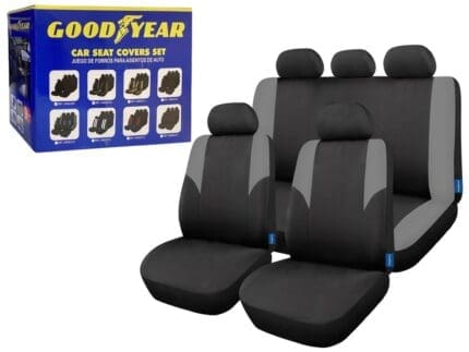 Car Seat Cover Fabric 9Pcs Set Black and Grey GOODYEAR (991-2402313)